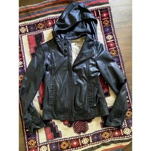 Mike & Chris Hooded Black Leather Jacket